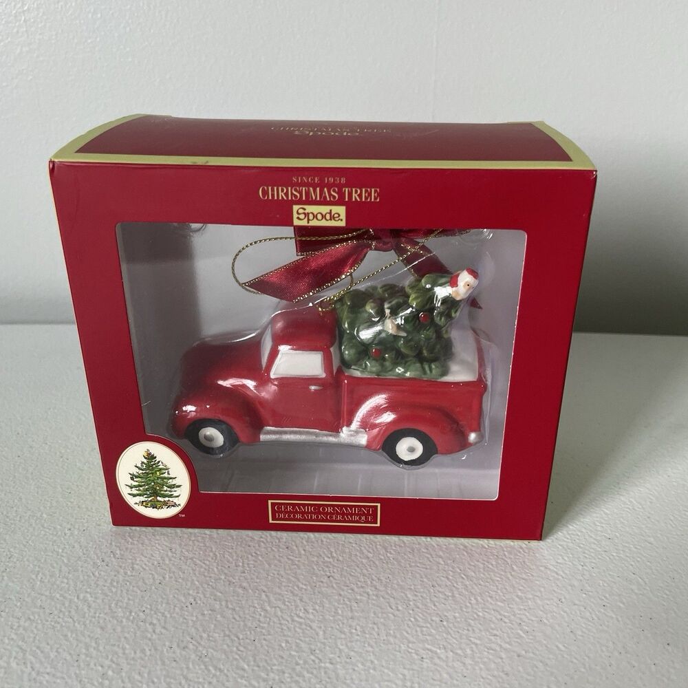 Spode Christmas Tree Truck Ornament Red Green Holiday Decoration New in Box - Picture 4 of 8